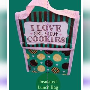 Girl Scout " I Love Cookies " Thermal Bag.. Cookie Graphics / Pink Lunch Tote